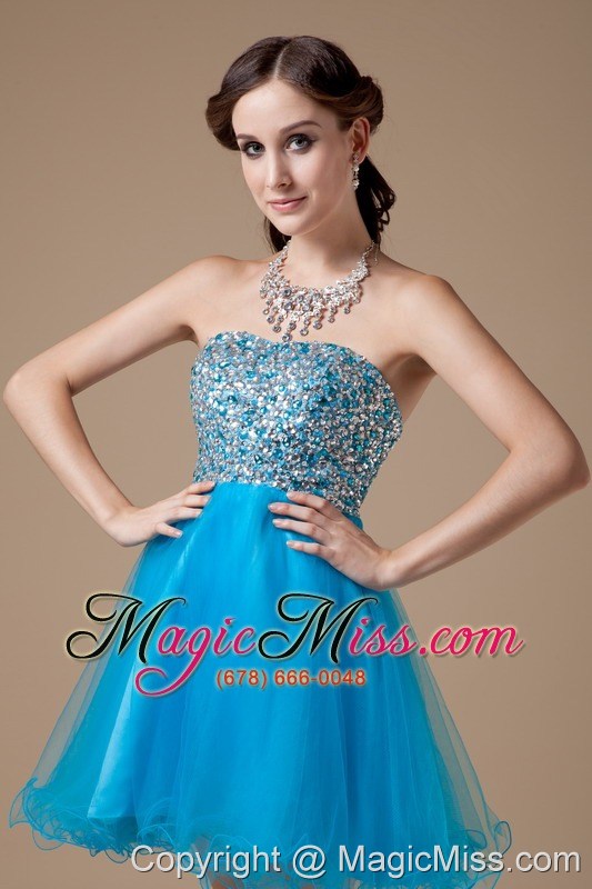 wholesale low price teal a-line cocktail dress strapless organza beading mini-length